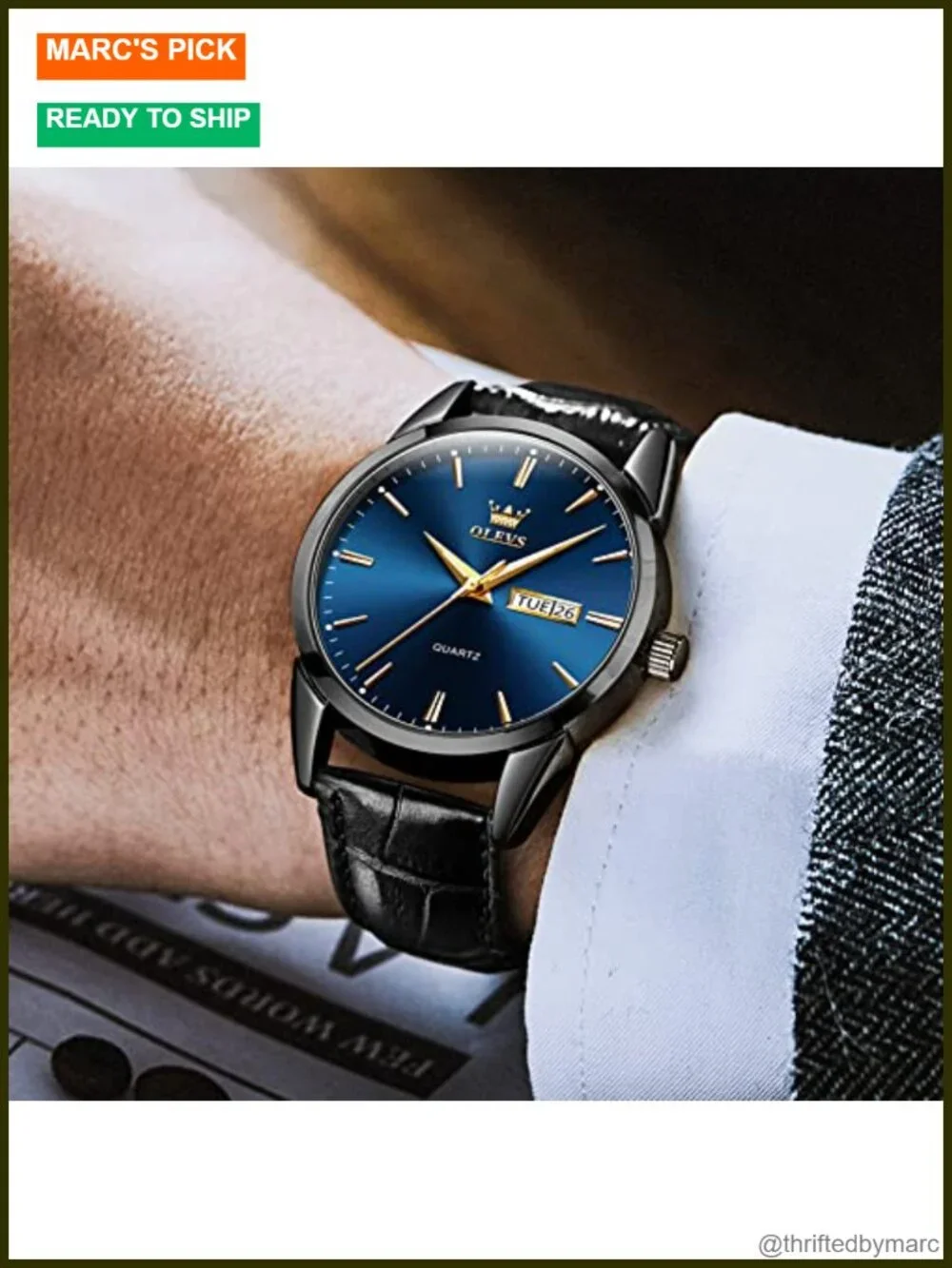 Men's Simple Dress Watch with Day and Date, Luminous Hands, Quartz Movement,